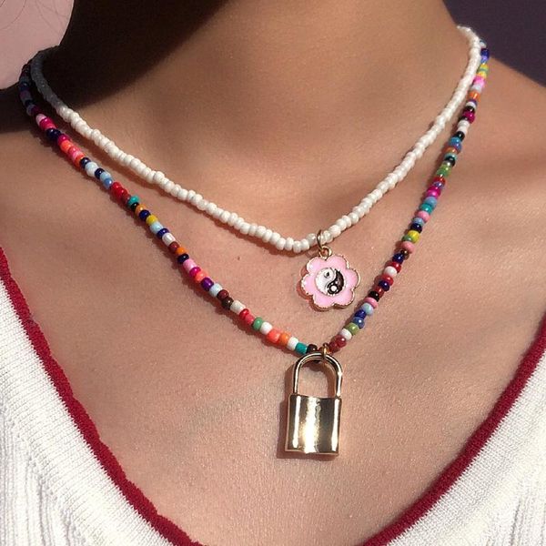 chains 2pcs/set 2021 korean sweet colorful beaded necklaces for women multilayer flower yin yang lock pendant necklace jewelry gift, Silver
chains 2pcs/set 2021 korean sweet colorful beaded necklaces for women multilayer flower yin yang lock pendant necklace jewelry gift, Silver