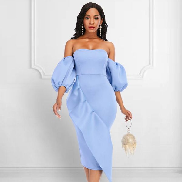 off shoulder ruffle dress elegant sky blue bodycon midi length formal dresses big lantern sleeve women party deta night birthday, Black;gray
off shoulder ruffle dress elegant sky blue bodycon midi length formal dresses big lantern sleeve women party deta night birthday, Black;gray