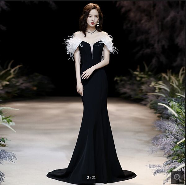 2021 robe de soiree black chiffon long mermaid prom dresses off the shoulder sweetheart neck with feather formal evening gowns court train p, Black;red
2021 robe de soiree black chiffon long mermaid prom dresses off the shoulder sweetheart neck with feather formal evening gowns court train p, Black;red