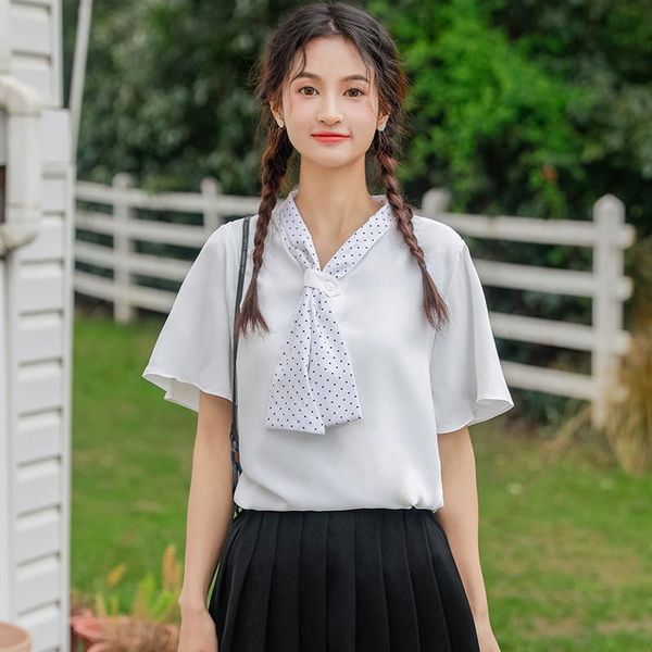 women's t-shirt chic khaki 2021 summer design sense chiffon shirt polka dot bow lace-up short sleeve white fashion
women's t-shirt chic khaki 2021 summer design sense chiffon shirt polka dot bow lace-up short sleeve white fashion