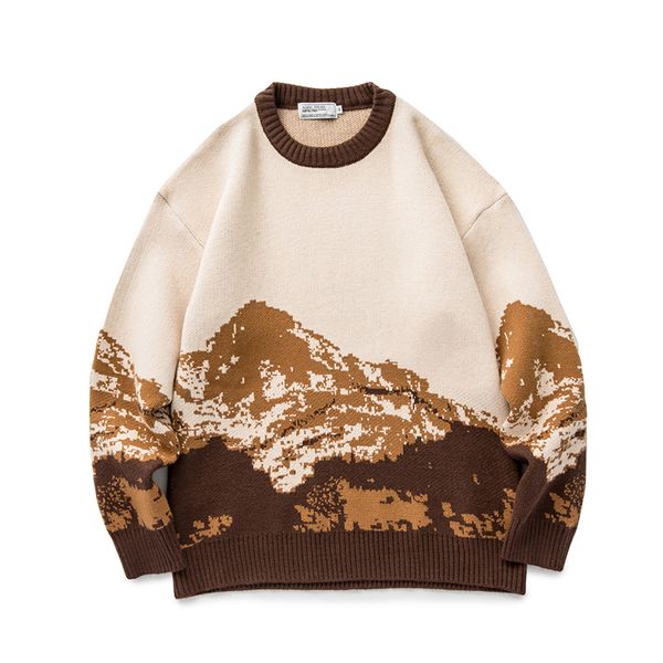 2021 autumn and winter new mens casual round neck pullover sweater snow mountain gradient sweater printing, White;black 
2021 autumn and winter new mens casual round neck pullover sweater snow mountain gradient sweater printing, White;black