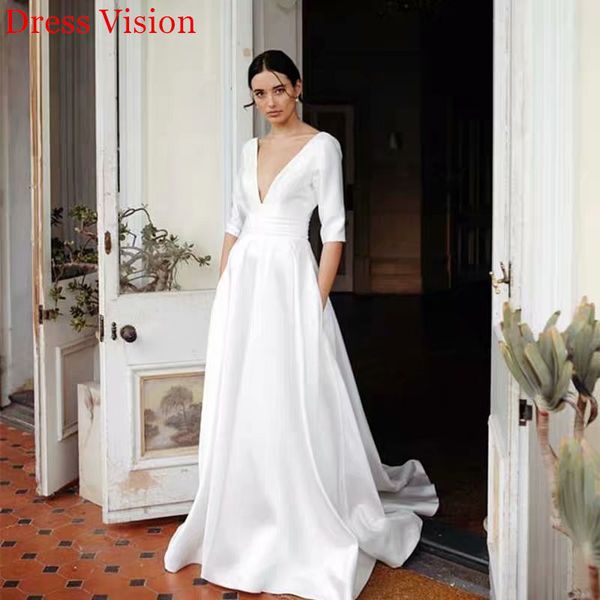 2021 satin v-neck wedding es vestidos novia robe de soiree bride to be nb4w, White 
2021 satin v-neck wedding es vestidos novia robe de soiree bride to be nb4w, White
