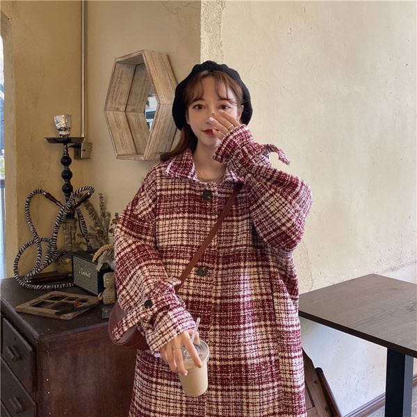 women mid-long plaid elegant wool coats vintage lady loose streetwear female winter thick warm casual coats outwears, Black;brown
women mid-long plaid elegant wool coats vintage lady loose streetwear female winter thick warm casual coats outwears, Black;brown