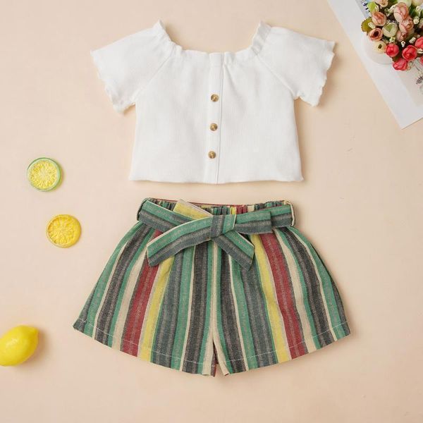 clothing sets 1-6y summer infant baby girls clothes ruffles short sleeve t shirts +striped shorts 2pcs1, White
clothing sets 1-6y summer infant baby girls clothes ruffles short sleeve t shirts +striped shorts 2pcs1, White
