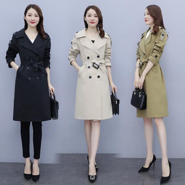 women's trench coats spot goods second autumn temperamental british style draping over-the-knee coat, Tan;black
women's trench coats spot goods second autumn temperamental british style draping over-the-knee coat, Tan;black