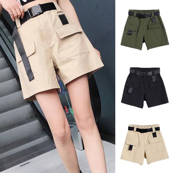 women's shorts 2021 high waist thin polyester female wide legged korean style casual short pants womens pocket with belt, White;black 
women's shorts 2021 high waist thin polyester female wide legged korean style casual short pants womens pocket with belt, White;black