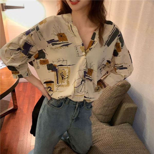 casual oversized shirt three-quarters shirts summer shirt with v-printed cleavage female kij9, White
casual oversized shirt three-quarters shirts summer shirt with v-printed cleavage female kij9, White