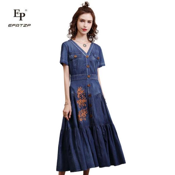 party dresses efatzp summer denim dress 2021 boho woman v-neck single breasted vintage embroidery vestido, White;black
party dresses efatzp summer denim dress 2021 boho woman v-neck single breasted vintage embroidery vestido, White;black