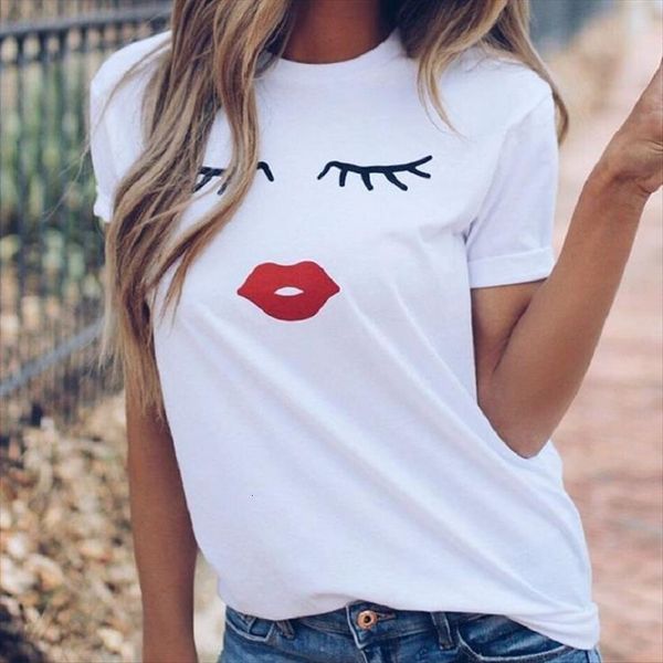 eyelash red lip print womens t shirts short sleeve o neck loose ladies tee clothes camisetas mujer, White
eyelash red lip print womens t shirts short sleeve o neck loose ladies tee clothes camisetas mujer, White