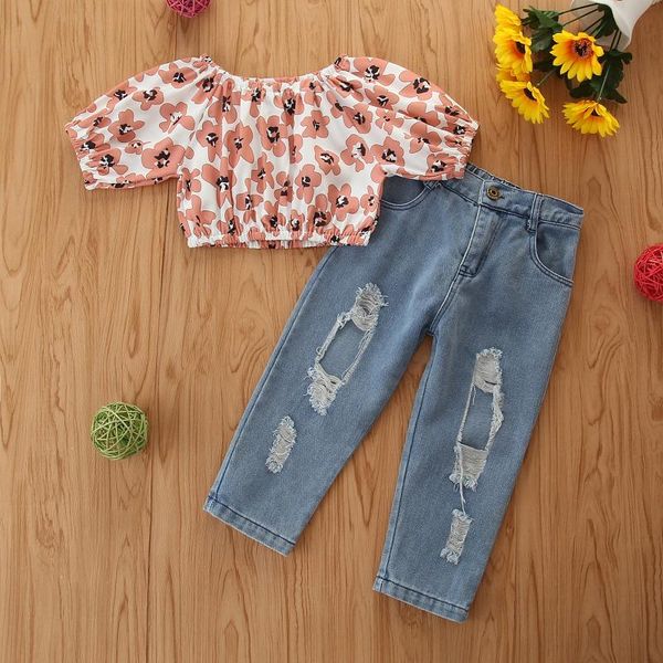 clothing sets 1-6y summer lovely kids girls clothes flowers print short sleeve t shirts blue skinny hole denim pants, White
clothing sets 1-6y summer lovely kids girls clothes flowers print short sleeve t shirts blue skinny hole denim pants, White