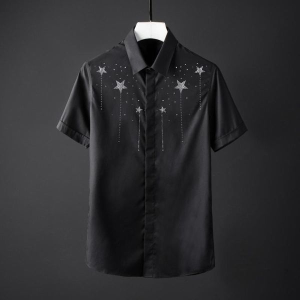 men's casual shirts cotton mens luxury czech crystal drill design short sleeve dress plus size 4xl starry slim man, White;black
men's casual shirts cotton mens luxury czech crystal drill design short sleeve dress plus size 4xl starry slim man, White;black