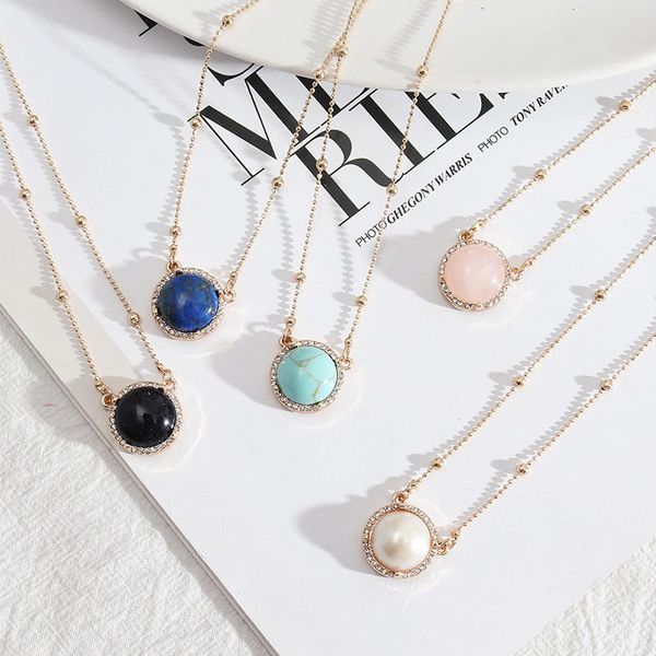 17mm round lapis lazuli pearl turquoise rose natural stone quartz pendant gold chain necklaces geometric accessories jewelry, Silver
17mm round lapis lazuli pearl turquoise rose natural stone quartz pendant gold chain necklaces geometric accessories jewelry, Silver
