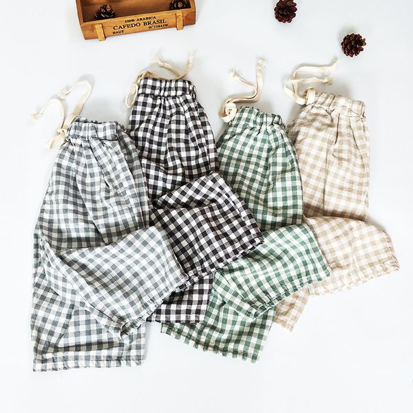 summer new plaid boys casual plaid cropped casual pants girls leggings, Blue 
summer new plaid boys casual plaid cropped casual pants girls leggings, Blue