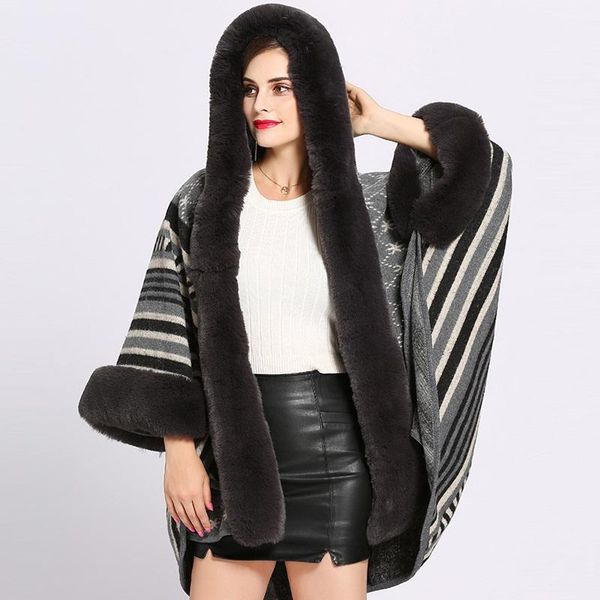 women's sweaters cardigan sweater knitted long sale 2021 autumn winter batwing sleeve fur collar hooded cape, White;black
women's sweaters cardigan sweater knitted long sale 2021 autumn winter batwing sleeve fur collar hooded cape, White;black