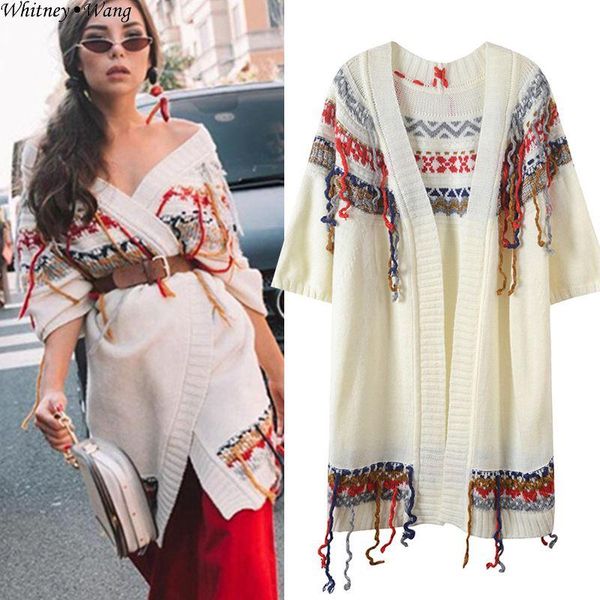 women's sweaters whitney wang 2021 autumn winter sweater fashion streetwear colors contrast tassel long cardigan women jumper, White;black
women's sweaters whitney wang 2021 autumn winter sweater fashion streetwear colors contrast tassel long cardigan women jumper, White;black