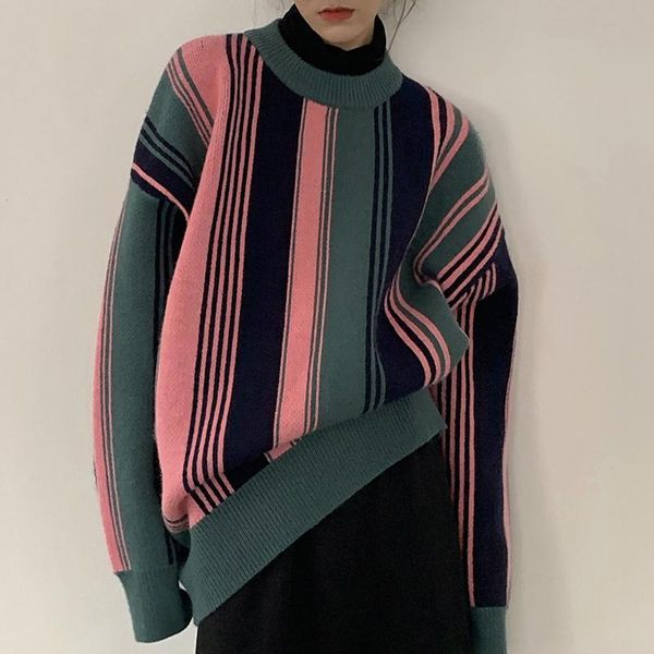 women's sweaters fashion chic color contrast striped knipullovers women autumn 2021 o-neck loose long sleeve sweater female n034, White;black
women's sweaters fashion chic color contrast striped knipullovers women autumn 2021 o-neck loose long sleeve sweater female n034, White;black