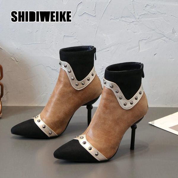 boots fashion autumn and winter stitching heels women high-heeled pointed toe ankle rivets shoes, Black
boots fashion autumn and winter stitching heels women high-heeled pointed toe ankle rivets shoes, Black