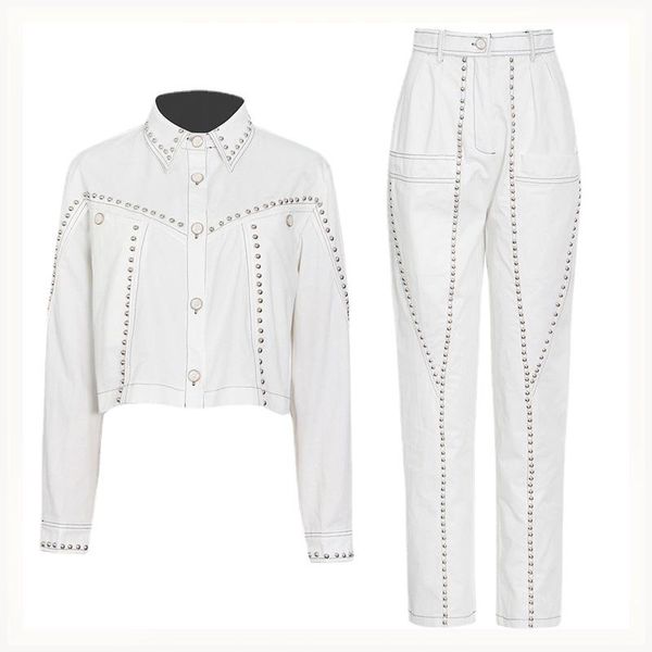 women's two piece pants rivet high straight long set women and single breasted ladies coat pant sets matching clothing, White
women's two piece pants rivet high straight long set women and single breasted ladies coat pant sets matching clothing, White