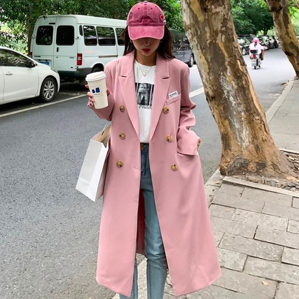 women's trench coats korean 2021 pink women casual solid color double breasted outwear fashion office coat chic long blazer, Tan;black
women's trench coats korean 2021 pink women casual solid color double breasted outwear fashion office coat chic long blazer, Tan;black