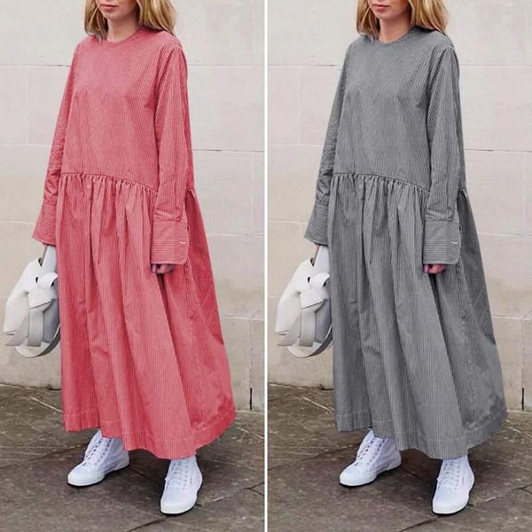 casual dresses fashion maxi dress celmia women long sleeve vintage striped 2021 autumn ladies loose pleated party robe vestidos, Black;gray
casual dresses fashion maxi dress celmia women long sleeve vintage striped 2021 autumn ladies loose pleated party robe vestidos, Black;gray