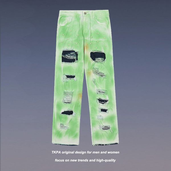 tkpa jeans men's and women's 2021 new high street loose straight tube pearl tie dye hole tide brand wide leg pants, Black
tkpa jeans men's and women's 2021 new high street loose straight tube pearl tie dye hole tide brand wide leg pants, Black