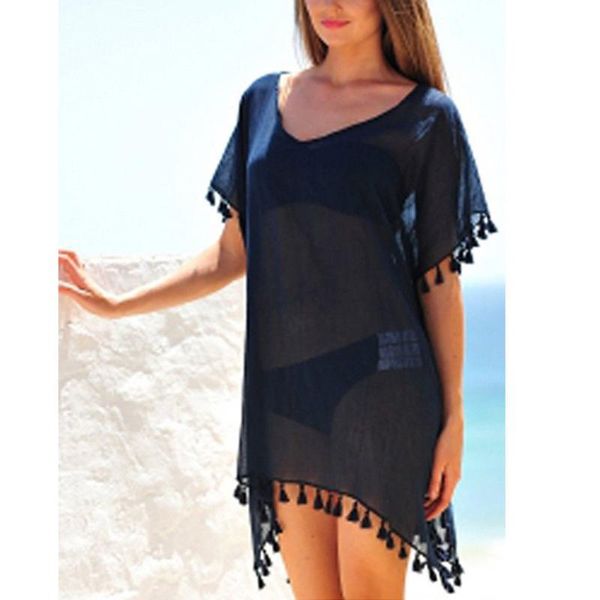 women's swimwear multi-colored women summer plus size bikini cover up dress female loose tassel beachwear smock blouse cover-ups, White;black
women's swimwear multi-colored women summer plus size bikini cover up dress female loose tassel beachwear smock blouse cover-ups, White;black