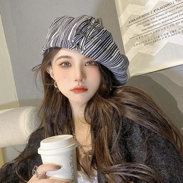 berets beret women's early autumn thin retro copper buckle breathable black big head circumference versatile hat zich, Blue;gray
berets beret women's early autumn thin retro copper buckle breathable black big head circumference versatile hat zich, Blue;gray