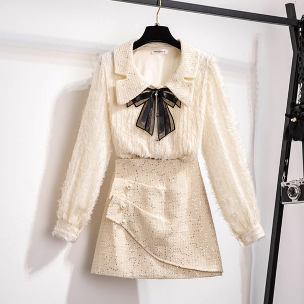 spring women two piece korean elegant chiffon stitching bow shirt blouse + single-breasted a-line skirt suits set oxbr, Black;gray
spring women two piece korean elegant chiffon stitching bow shirt blouse + single-breasted a-line skirt suits set oxbr, Black;gray