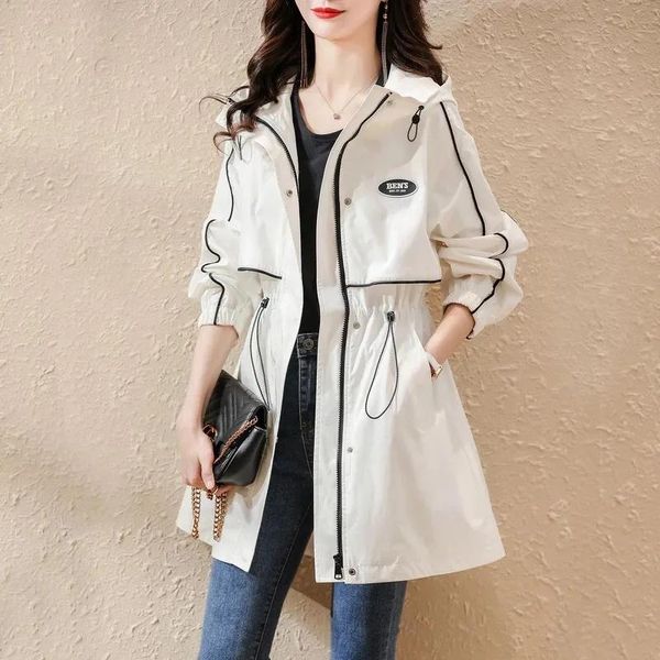 women's jackets spring autumn fashion casual loose waist coat mid-length white hooded jacket, Black;brown
women's jackets spring autumn fashion casual loose waist coat mid-length white hooded jacket, Black;brown