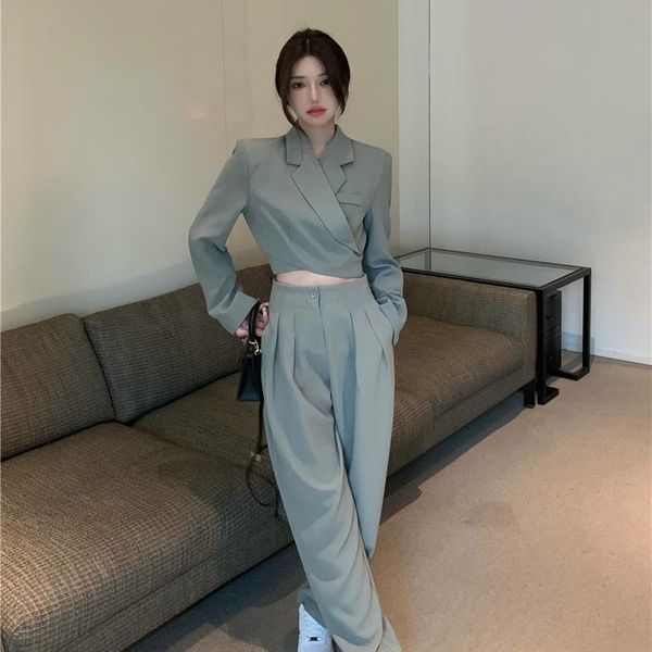 women's two piece pants 2021autumn clothing long sleeve short irregular suit korean style high waist loose wide leg matching sets, White
women's two piece pants 2021autumn clothing long sleeve short irregular suit korean style high waist loose wide leg matching sets, White