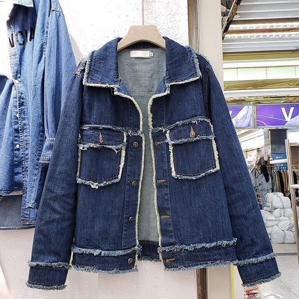 women's jackets retro dark blue loose jeans coat 2021 spring fall pocket europe and america ripped jean jacket female, Black;brown
women's jackets retro dark blue loose jeans coat 2021 spring fall pocket europe and america ripped jean jacket female, Black;brown