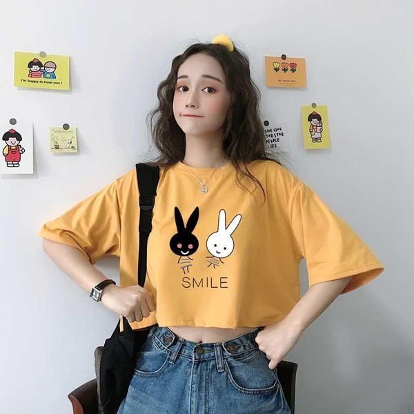 women's t-shirt cartoon kawaii two rabbits pattern printing women crop summer fashion casual korean harajuku style female cotton, White
women's t-shirt cartoon kawaii two rabbits pattern printing women crop summer fashion casual korean harajuku style female cotton, White