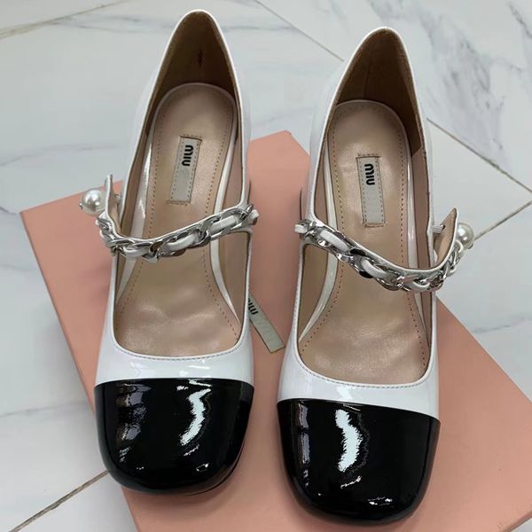 high heel miao miu's thick patent leather princess mary jane elegant and sweet color matching single shoes pearl chain buckle fema yw, Black
high heel miao miu's thick patent leather princess mary jane elegant and sweet color matching single shoes pearl chain buckle fema yw, Black
