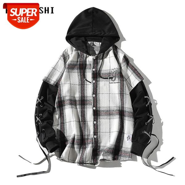 long sleeve plaid shirt men casual shirt new spring autumn hooded cotton fake two-piece stitching men's shirt size 4xl #co08, White;black
long sleeve plaid shirt men casual shirt new spring autumn hooded cotton fake two-piece stitching men's shirt size 4xl #co08, White;black