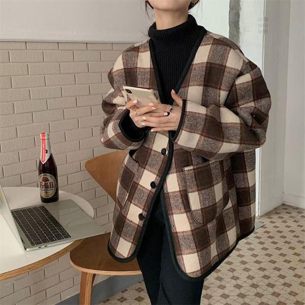 women's jackets retro chic plaid woolen jacket autumn winter 2021 thick warm outer long-sleeved casual korean fashion, Black;brown
women's jackets retro chic plaid woolen jacket autumn winter 2021 thick warm outer long-sleeved casual korean fashion, Black;brown