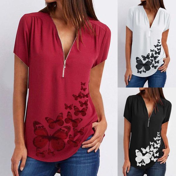 women's t-shirt fashion women camisetas de mujer mujer solid color butterfly print zipper v-neck harajuku t shirt, White
women's t-shirt fashion women camisetas de mujer mujer solid color butterfly print zipper v-neck harajuku t shirt, White