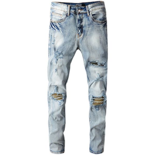 fashion jeans men's male high street light color ripped trousers camouflage patch men stretch slim slimming denim pants 674, Blue
fashion jeans men's male high street light color ripped trousers camouflage patch men stretch slim slimming denim pants 674, Blue