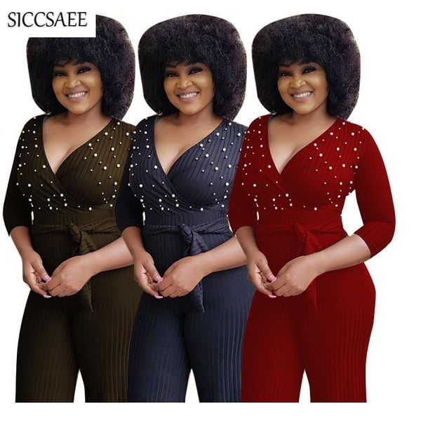 women's jumpsuits & rompers elegant for women 2021 fall pearl beaded wrap deep v neck formal office ladies knitted sheer long pants, Black;white
women's jumpsuits & rompers elegant for women 2021 fall pearl beaded wrap deep v neck formal office ladies knitted sheer long pants, Black;white