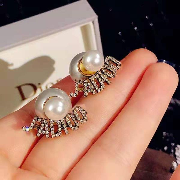 luxury jewelry letter pearl new korean net red fashion women's earrings, Golden
