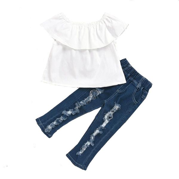 clothing sets fashion kids baby girls clothes 2 piece solid color sleeveless off shoulder +ripped jeans for children summer, White
clothing sets fashion kids baby girls clothes 2 piece solid color sleeveless off shoulder +ripped jeans for children summer, White