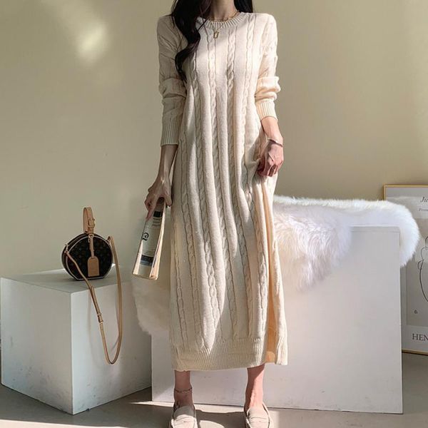casual dresses korean elegant women o neck knitted pullover dress beige black female loose long sleeve mid-length knit sweater vestidos, Black;gray
casual dresses korean elegant women o neck knitted pullover dress beige black female loose long sleeve mid-length knit sweater vestidos, Black;gray