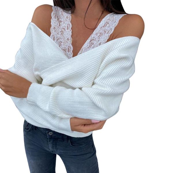 women's sweaters sweater solid color lace strapless long sleeve v-neck batwing pullovers women clothing 2021, White;black
women's sweaters sweater solid color lace strapless long sleeve v-neck batwing pullovers women clothing 2021, White;black