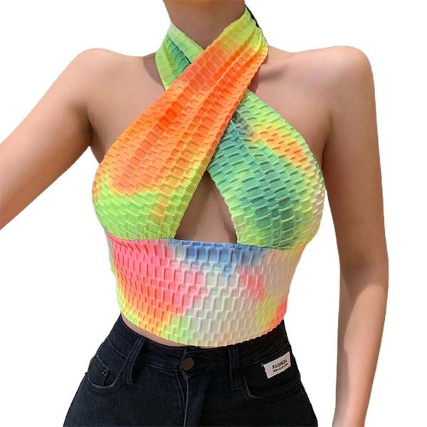 women's tanks & camis women summer tank multicolor tie-dye cross halter-neck sleeveless backless crop for girls, White
women's tanks & camis women summer tank multicolor tie-dye cross halter-neck sleeveless backless crop for girls, White
