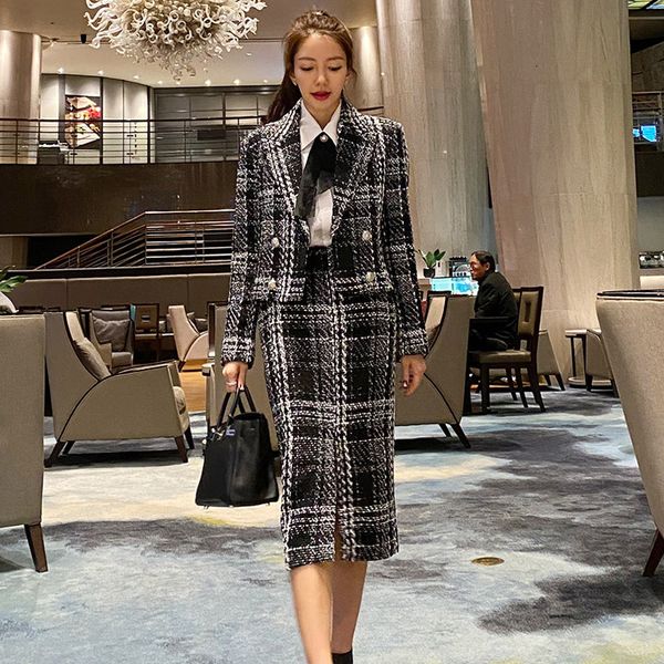 winter autumn fashion new arrival comfortable double-breasted jacket and slim pencil dress thick warm plaid elegant women sets ffou, Black
winter autumn fashion new arrival comfortable double-breasted jacket and slim pencil dress thick warm plaid elegant women sets ffou, Black
