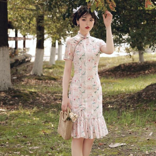 ethnic clothing 2021 retro fishtail chinese traditional qipao women summer short sleeve bridesmaid dress flower print vintage slim cheongsam, Red
ethnic clothing 2021 retro fishtail chinese traditional qipao women summer short sleeve bridesmaid dress flower print vintage slim cheongsam, Red