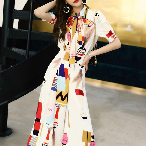 women's two piece pants 2021 summer short sleeve print shirt and wide leg women fashion elegant blouse set with belt for lady, White
women's two piece pants 2021 summer short sleeve print shirt and wide leg women fashion elegant blouse set with belt for lady, White