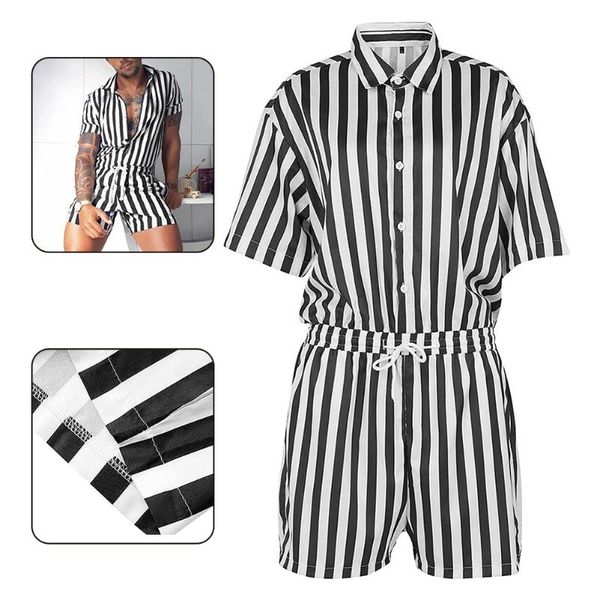 men's tracksuits 2021 men summer romper fashion striped short sleeve jumpsuit button drawstring sports streetwear casual playsuit, Gray
men's tracksuits 2021 men summer romper fashion striped short sleeve jumpsuit button drawstring sports streetwear casual playsuit, Gray