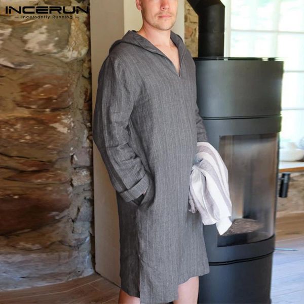 incerun cotton men sleep robes hooded long sleeve v neck nightgown men loose homewear pockets striped leisure sleepwear s-5xl, Black;brown
incerun cotton men sleep robes hooded long sleeve v neck nightgown men loose homewear pockets striped leisure sleepwear s-5xl, Black;brown