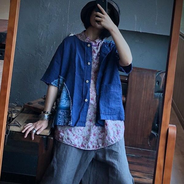 qpfjqd 2021 women autumn ladies retro linen blouses print casual navy torn edges blouses short sleeve, White
qpfjqd 2021 women autumn ladies retro linen blouses print casual navy torn edges blouses short sleeve, White