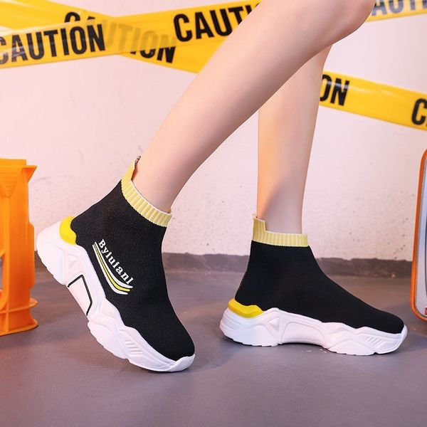 black white platform sneakers women high sneakers women stretch fabric shoes casual knit vulcanized shoes zapatillas 2021